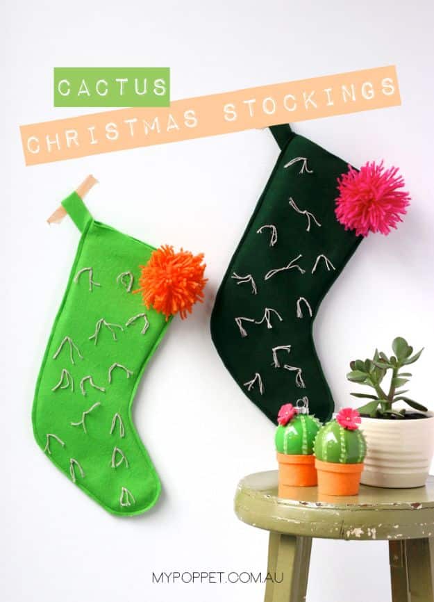DIY Christmas Decorations - DIY Cactus Christmas Stockings - Easy Handmade Christmas Decor Ideas - Cheap Xmas Projects to Make for Holiday Decorating - Home, Porch, Mantle, Tree, Lights #diy #christmas #diydecor #holiday