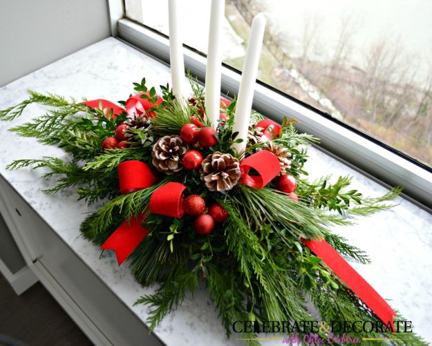 DIY Christmas Decorations - DIY Evergreen Christmas Centerpiece - Easy Handmade Christmas Decor Ideas - Cheap Xmas Projects to Make for Holiday Decorating - Home, Porch, Mantle, Tree, Lights #diy #christmas #diydecor #holiday