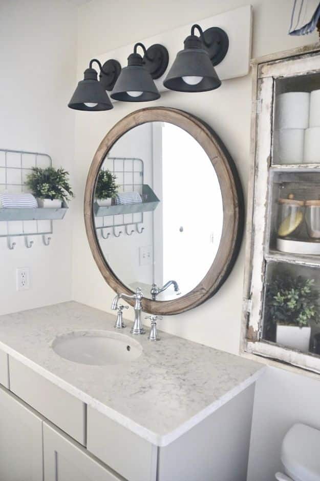 Cheap Bathroom Decor Ideas - DIY Farmhouse Bathroom Vanity Light Fixture - DIY Decor and Home Decorating Ideas for Bathrooms - Easy Wall Art, Rugs and Bath Mats, Shower Curtains, Tissue and Toilet Paper Holders #diy #bathroom #homedecor