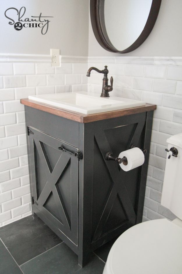 Cheap Bathroom Decor Ideas - DIY Farmhouse Bathroom Vanity - DIY Decor and Home Decorating Ideas for Bathrooms - Easy Wall Art, Rugs and Bath Mats, Shower Curtains, Tissue and Toilet Paper Holders #diy #bathroom #homedecor