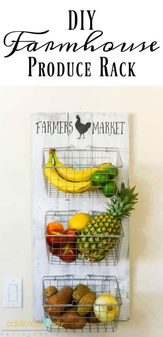 Magnolia Homes Decor Ideas - DIY Farmhouse Produce Rack - DIY Decor Inspired by Chip and Joanna Gaines - Fixer Upper Dining Room, Coffee Tables, Light Fixtures for Your House - Do It Yourself Decorating On A Budget With Farmhouse Style Decorations for the Home 