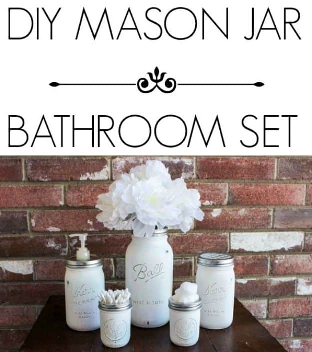 Cheap Bathroom Decor Ideas - DIY Mason Jar Bathroom Set - DIY Decor and Home Decorating Ideas for Bathrooms - Easy Wall Art, Rugs and Bath Mats, Shower Curtains, Tissue and Toilet Paper Holders #diy #bathroom #homedecor