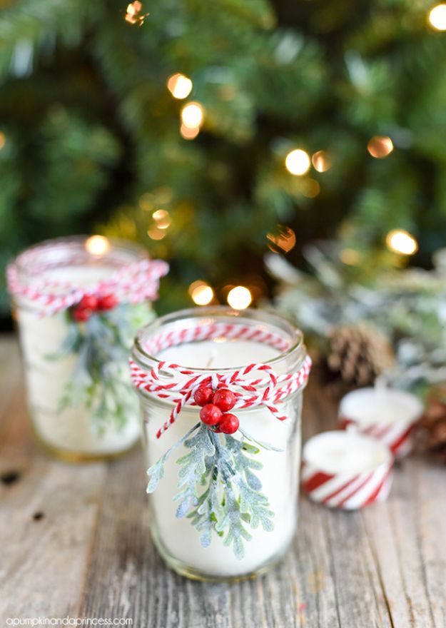 Easy DIY Christmas Gifts - DIY Peppermint Mason Jar Candles - Cheap Homemade Christmas Gifts for the Holidays