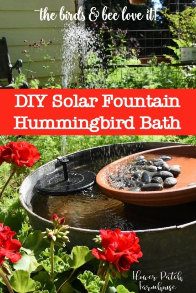 DIY Fountains - DIY Solar Fountain Hummingbird Bath - Easy Ways to Make A Fountain in the Backyard - Do It Yourself Projects for the Garden - DIY Home Improvement on a Budget - Step by Step DIY Tutorials With Instructions http://diyjoy.com/diy-fountains