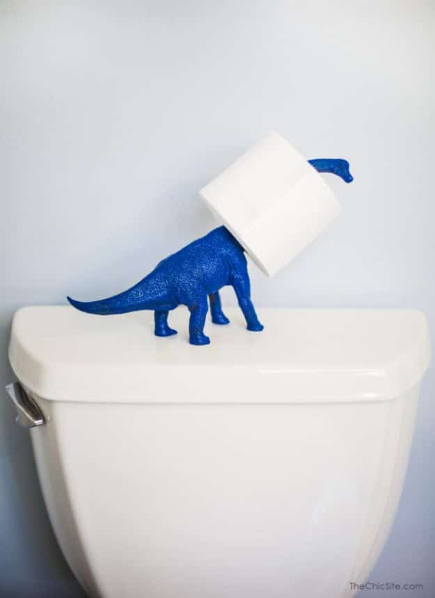 Cheap Bathroom Decor Ideas - Dinosaur Toilet Paper Holder - DIY Decor and Home Decorating Ideas for Bathrooms - Easy Wall Art, Rugs and Bath Mats, Shower Curtains, Tissue and Toilet Paper Holders #diy #bathroom #homedecor