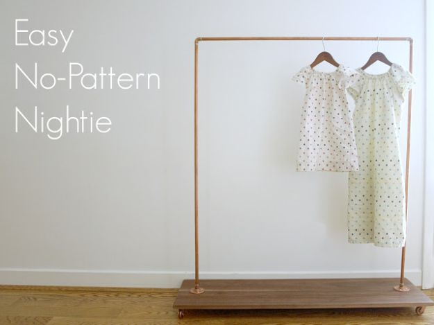 DIY Nightgowns and Sleepwear - Easy No-Pattern Nightie - Easy Sewing Projects for Cute Nightshirts, Tshirts, Gowns and Pajamas - Free Patterns and Step by Step Tutorials #womensclothing #sleepwear #diyclothes #sewing 