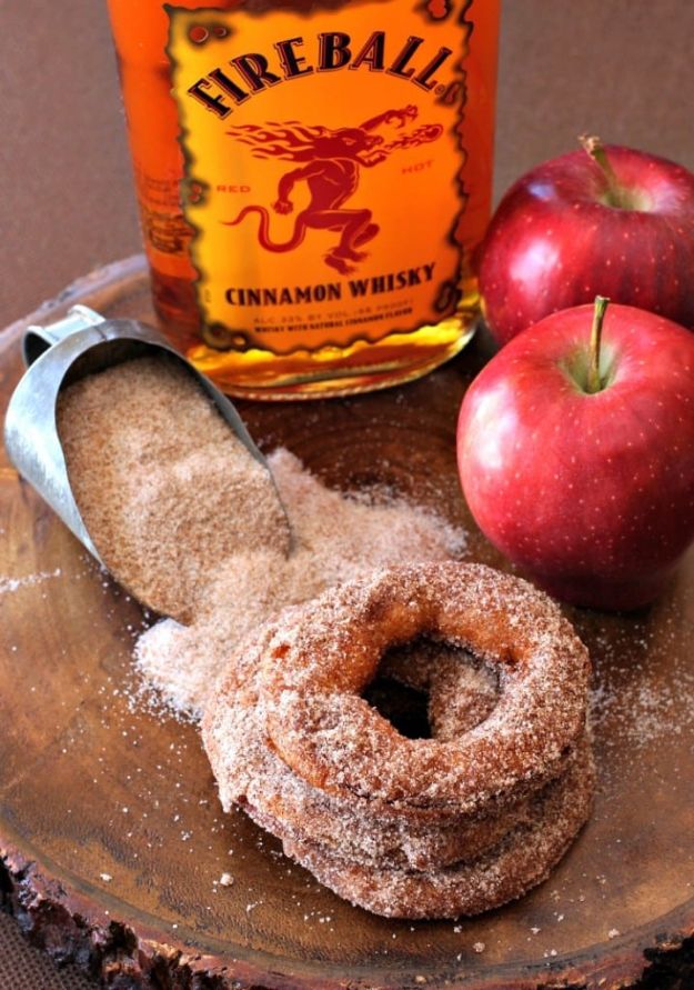 Fireball Whiskey Recipes - Fireball Apple Fritters - Fire ball Whisky Recipe Ideas - Pie, Desserts, Drinks, Homemade Food and Cocktails - Easy Treats and Christmas Dishes #fireball #recipes #food 