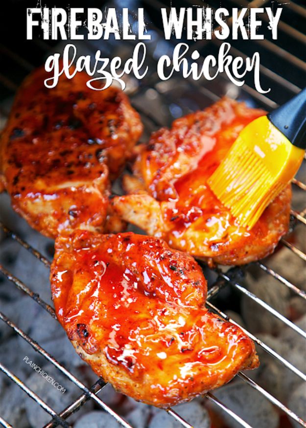 Fireball Whiskey Recipes - Fireball Whiskey Glazed Chicken - Fire ball Whisky Recipe Ideas - Pie, Desserts, Drinks, Homemade Food and Cocktails - Easy Treats and Christmas Dishes #fireball #recipes #food 