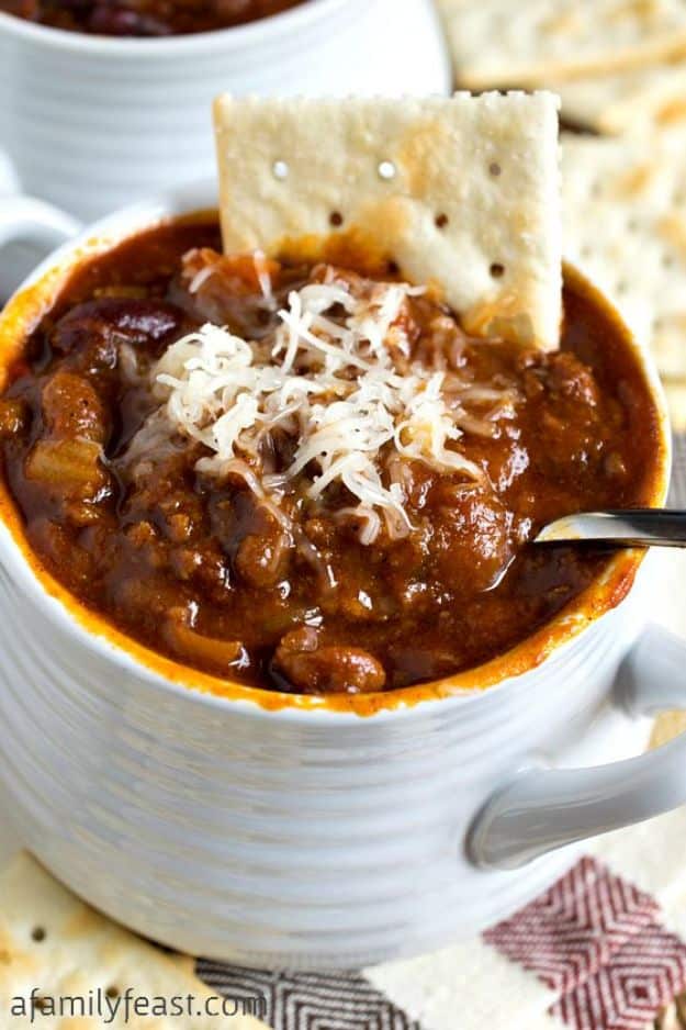 Chili Recipes - Glenn’s Sweet & Spicy Slow Cooker Chili - Easy Crockpot, Instant Pot and Stovetop Chili Ideas - Healthy Weight Watchers, Pioneer Woman - No Beans, Beef, Turkey, Chicken  #chili #recipes 