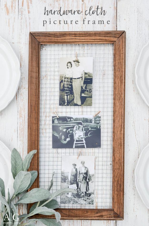 Magnolia Homes Decor Ideas - Hardware Cloth Picture Frame - DIY Decor Inspired by Chip and Joanna Gaines - Fixer Upper Dining Room, Coffee Tables, Light Fixtures for Your House - Do It Yourself Decorating On A Budget With Farmhouse Style Decorations for the Home 