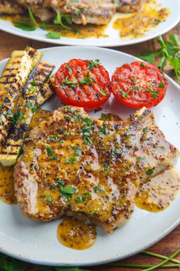 Pork Chop Recipes - Honey Mustard Grilled Pork Chops - Best Recipe Ideas for Pork Chops - Healthy Baked, Grilled and Crockpot Dishes - Easy Boneless Skillet Chops #recipes #porkrecipes #porkchops