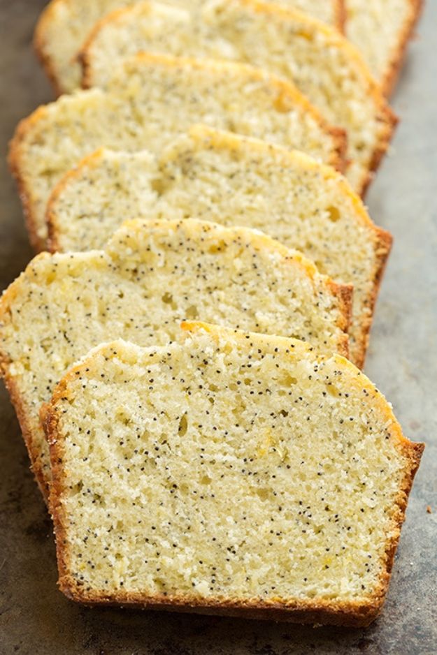 Breakfast Breads - Lemon Poppy Seed Bread - Homemade Breakfast Bread Recipes - Healthy Fruit, Nut, Banana and Vegetable Recipe Ideas - Best Brunch Dishes 