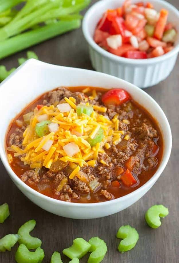 Chili Recipes - Low Carb Chili - Easy Crockpot, Instant Pot and Stovetop Chili Ideas - Healthy Weight Watchers, Pioneer Woman - No Beans, Beef, Turkey, Chicken  #chili #recipes 