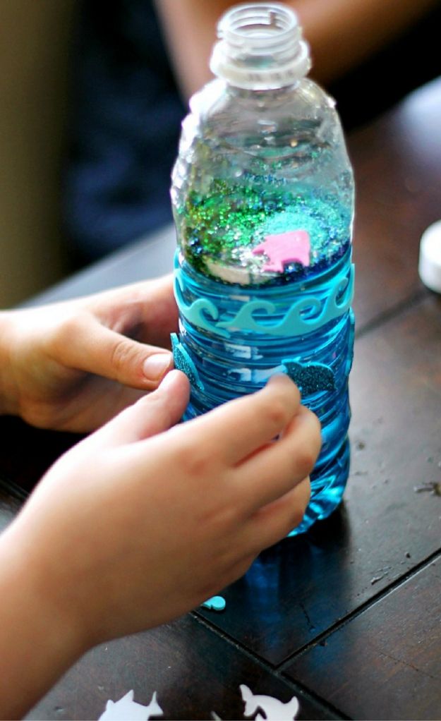 40 Crafts And DIY Ideas For Bored Kids   Ocean Glitter Bottles 