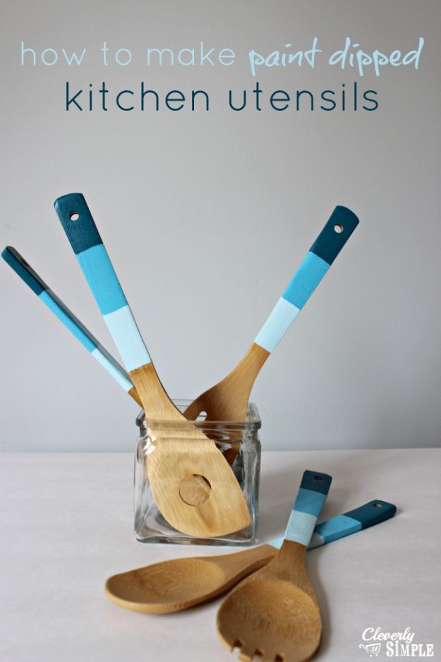 DIY Christmas Gifts - Paint Dipped Kitchen Utensils - Easy Handmade Gift Ideas for Xmas Presents - Cheap Projects to Make for Holiday Gift Giving - Mom, Dad, Boyfriend, Girlfriend, Husband, Wife #diygifts #christmasgifts 
