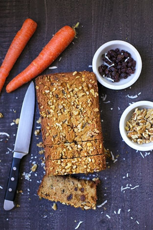 Breakfast Breads - Paleo Morning Glory Bread - Homemade Breakfast Bread Recipes - Healthy Fruit, Nut, Banana and Vegetable Recipe Ideas - Best Brunch Dishes 