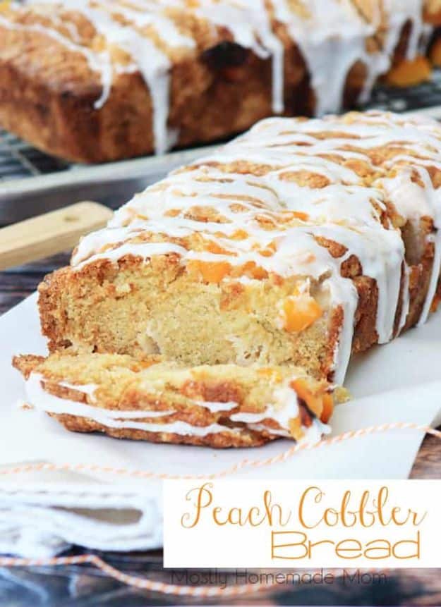 Breakfast Breads - Peach Cobbler Bread - Homemade Breakfast Bread Recipes - Healthy Fruit, Nut, Banana and Vegetable Recipe Ideas - Best Brunch Dishes 