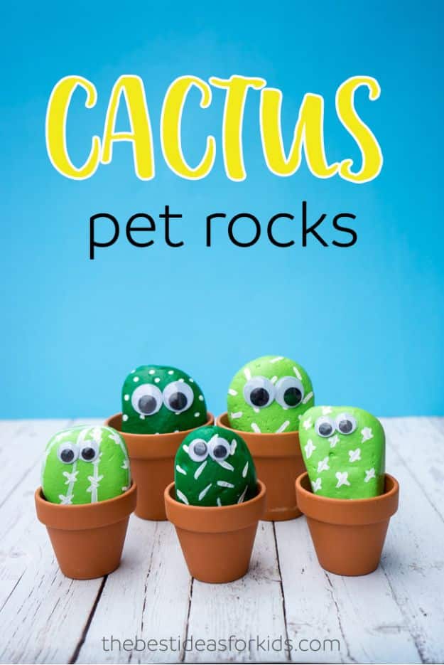 Easy Crafts for Kids - Pet Cactus Rocks - Quick DIY Ideas for Children - Boys and Girls Love These Cool Craft Projects - Indoor and Outdoor Fun at Home - Cheap Playtime Activities #kidscrafts