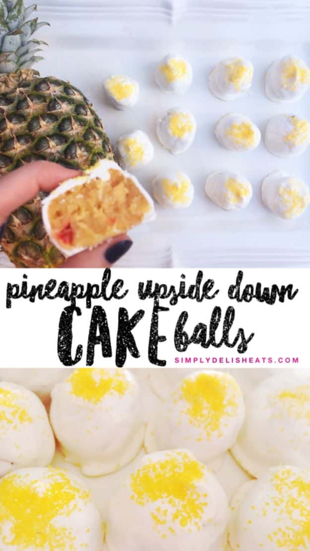 Cake Pop Recipes and Ideas - Pineapple Upside Down Cake Balls - How to Make Cake Pops - Easy Recipe for Chocolate, Funfetti Birthday, Oreo, Red Velvet - Wedding and Christmas DIY #cake #recipes 