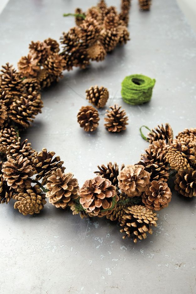 DIY Christmas Decorations - Pinecone Garland - Easy Handmade Christmas Decor Ideas - Cheap Xmas Projects to Make for Holiday Decorating - Home, Porch, Mantle, Tree, Lights #diy #christmas #diydecor #holiday