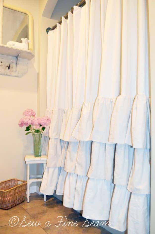 Cheap Bathroom Decor Ideas - Ruffled Shower Curtain - DIY Decor and Home Decorating Ideas for Bathrooms - Easy Wall Art, Rugs and Bath Mats, Shower Curtains, Tissue and Toilet Paper Holders #diy #bathroom #homedecor