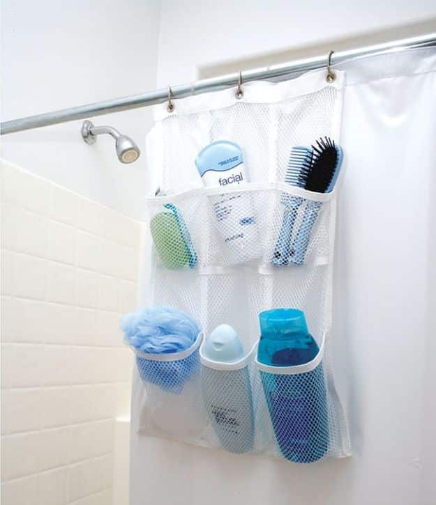 Cheap Bathroom Decor Ideas - Shower Pocket Organizer - DIY Decor and Home Decorating Ideas for Bathrooms - Easy Wall Art, Rugs and Bath Mats, Shower Curtains, Tissue and Toilet Paper Holders #diy #bathroom #homedecor