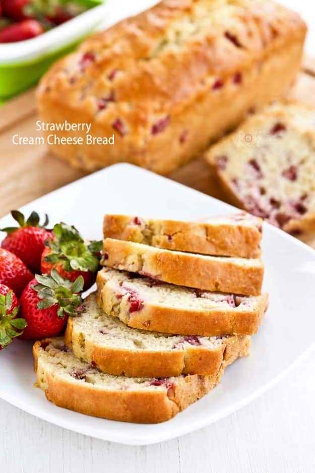 Breakfast Breads - Strawberry Cream Cheese Bread - Homemade Breakfast Bread Recipes - Healthy Fruit, Nut, Banana and Vegetable Recipe Ideas - Best Brunch Dishes 