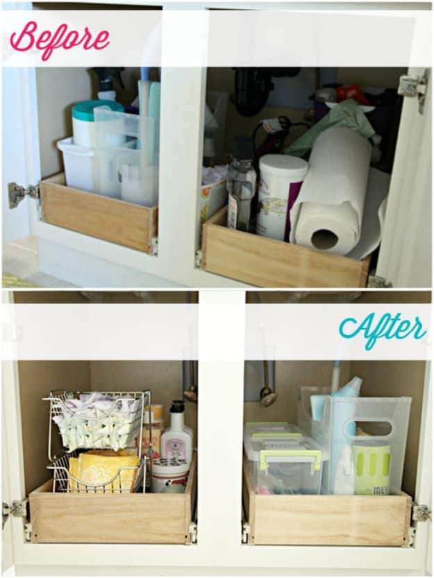 Cheap Bathroom Decor Ideas - Under The Bathroom Sink Organizer - DIY Decor and Home Decorating Ideas for Bathrooms - Easy Wall Art, Rugs and Bath Mats, Shower Curtains, Tissue and Toilet Paper Holders #diy #bathroom #homedecor