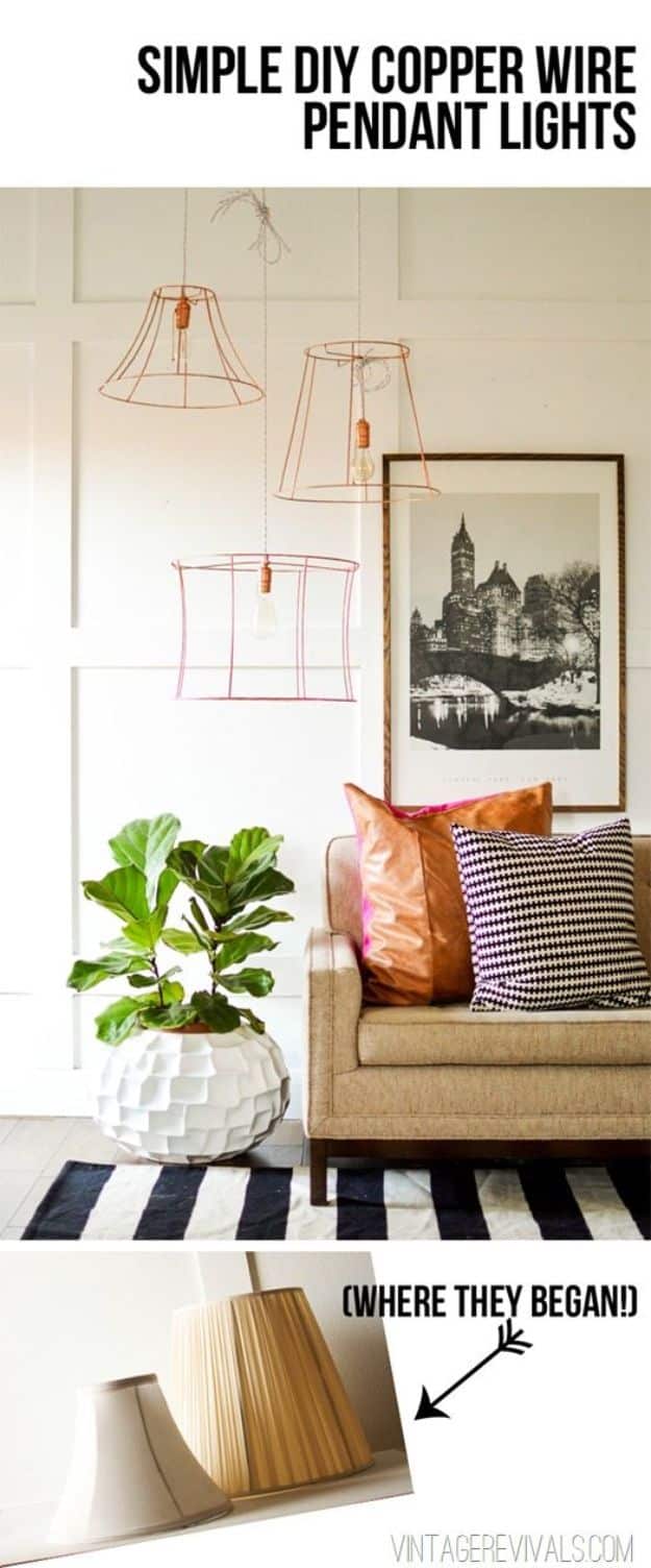 DIY Lighting Ideas - Upcycled Copper Wire Pendant Lights - Indoor Lighting for Bedroom, Kitchen, Bathroom and Home - Outdoor Do It Yourself Lighting Ideas for the Backyard, Patio, Porch Lights, Chandeliers #diy