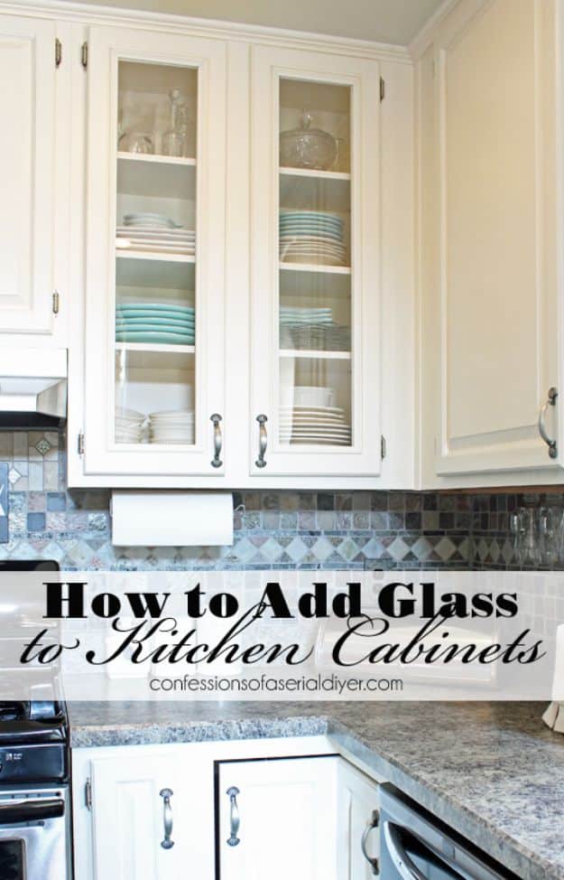 DIY Kitchen Cabinets - Add Glass to Cabinet Doors - Makeover Ideas for Kitchen Cabinet - Build and Design Kitchen Cabinet Projects on A Budget - Cheap Reface Idea and Tutorial