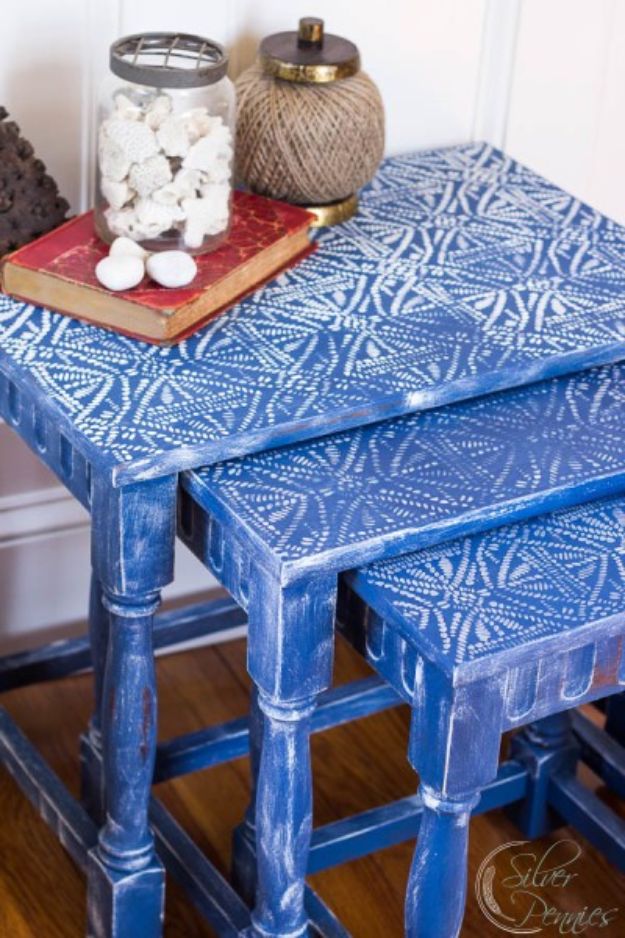 DIY Bedroom Decor Ideas - Batik Nesting Tables - Easy Room Decor Projects for The Home - Cheap Farmhouse Crafts, Wall Art Idea, Bed and Bedding, Furniture