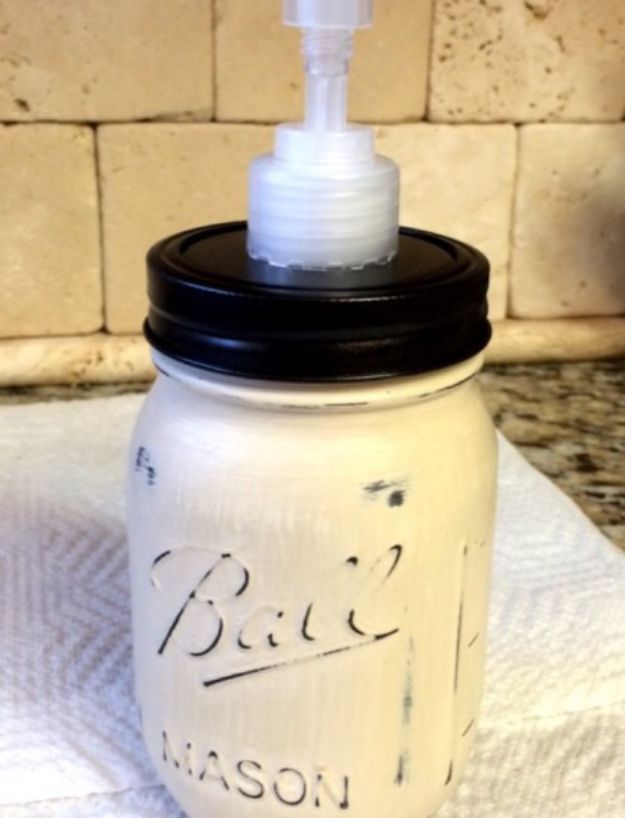 DIY Soap Dispensers - Chalk Painted Mason Jar Soap Dispenser - Easy Soap Dispenser Ideas to Make for Kitchen, Bathroom - Mason Jar Idea, Cute Crafts to Make and Sell, Kids Bath Decor