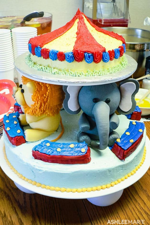 Baby Shower Cakes DIY - Circus Baby Shower Cake - Easy Cake Recipes and Cupcakes to Make For Babies Showers - Ideas for Boys and Girls, Neutral, for Twins