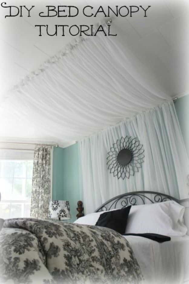 DIY Bedroom Decor Ideas - DIY Bed Canopy Curtains - Easy Room Decor Projects for The Home - Cheap Farmhouse Crafts, Wall Art Idea, Bed and Bedding, Furniture