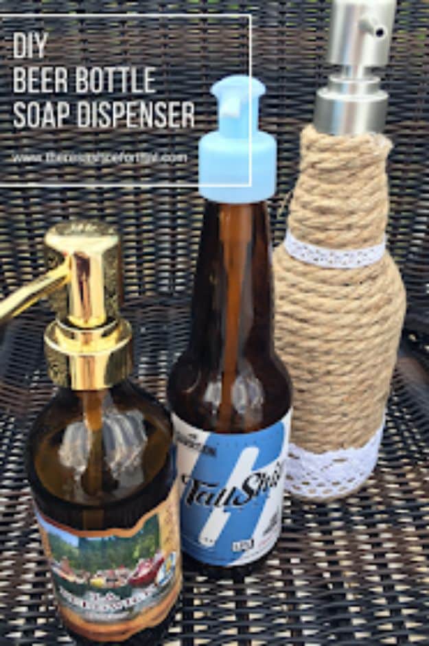 DIY Soap Dispensers - DIY Beer Bottle Soap Dispenser - Easy Soap Dispenser Ideas to Make for Kitchen, Bathroom - Mason Jar Idea, Cute Crafts to Make and Sell, Kids Bath Decor