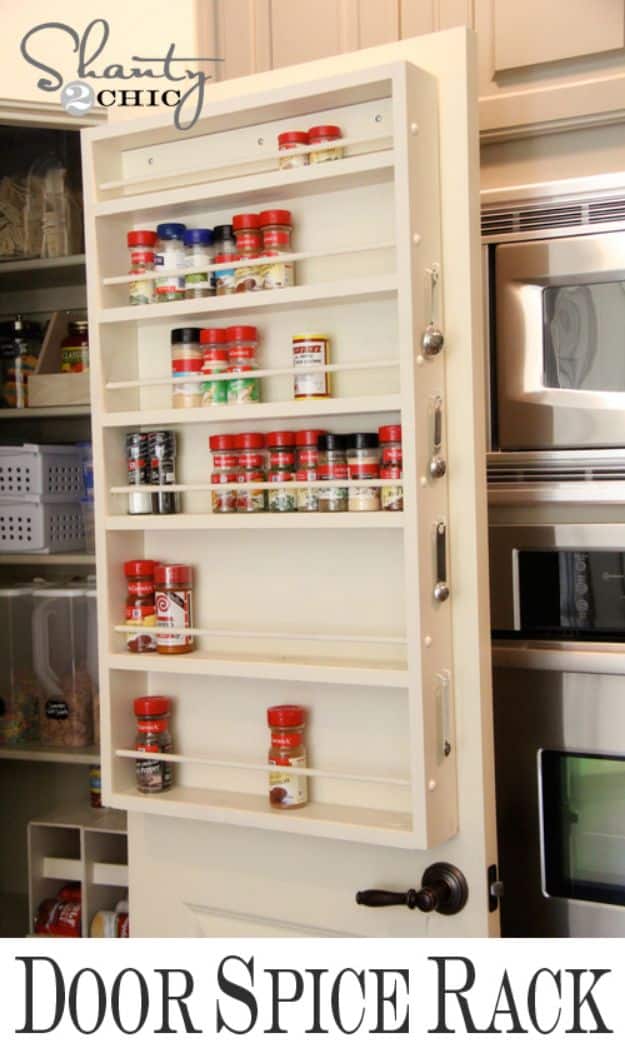 DIY Pantry Organizing Ideas - DIY Door Spice Rack - Easy Organization for the Kitchen Pantry - Cheap Shelving and Storage Jars, Labels, Containers, Baskets to Organize Cans and Food, Spices