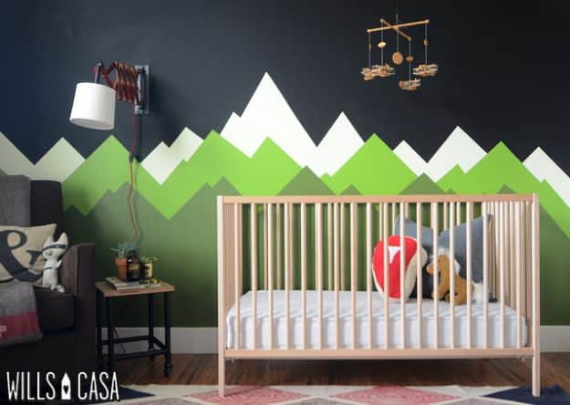 DIY Nursery Decor Ideas for Boys - DIY Mountain Mural - Cute Blue Room Decorations for Baby Boy- Crib Bedding, Changing Table, Organization Idea, Furniture and Easy Wall Art