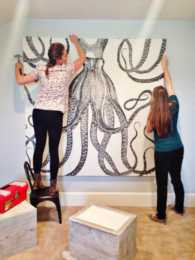 DIY Bedroom Decor Ideas - DIY Octopus Art - Easy Room Decor Projects for The Home - Cheap Farmhouse Crafts, Wall Art Idea, Bed and Bedding, Furniture