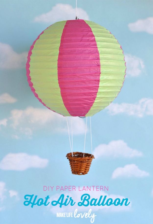 DIY Nursery Decor Ideas for Boys - DIY Paper Lantern Hot Air Balloons - Cute Blue Room Decorations for Baby Boy- Crib Bedding, Changing Table, Organization Idea, Furniture and Easy Wall Art