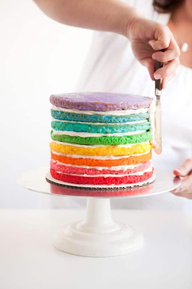 Baby Shower Cakes DIY - DIY Rainbow Cake - Easy Cake Recipes and Cupcakes to Make For Babies Showers - Ideas for Boys and Girls, Neutral, for Twins