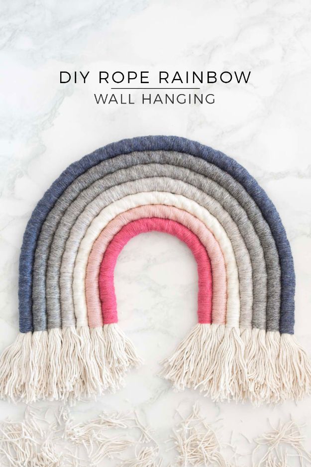 DIY Bedroom Decor Ideas - DIY Rope Rainbow Wall Hanging - Easy Room Decor Projects for The Home - Cheap Farmhouse Crafts, Wall Art Idea, Bed and Bedding, Furniture