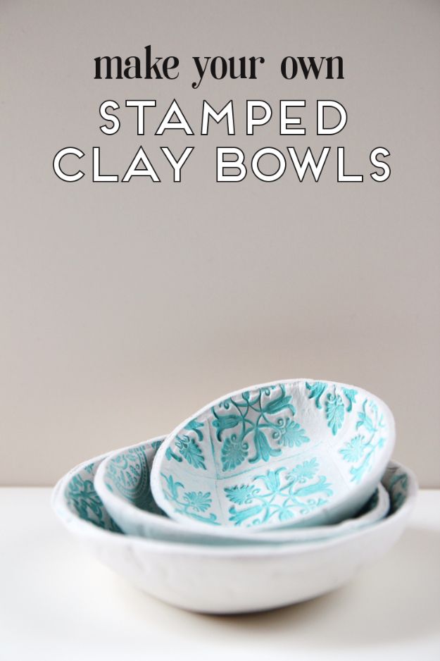 Fun DIY Ideas for Adults - DIY Stamped Clay Bowls - Easy Crafts and Gift Ideas , Cool Projects That Are Fun to Make - Crafts Idea for Men and Women 