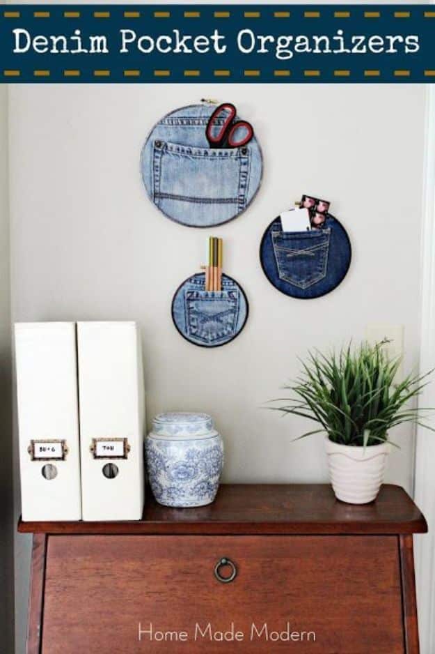 Fun DIY Ideas for Adults - Denim Pocket Organizers - Easy Crafts and Gift Ideas , Cool Projects That Are Fun to Make - Crafts Idea for Men and Women 