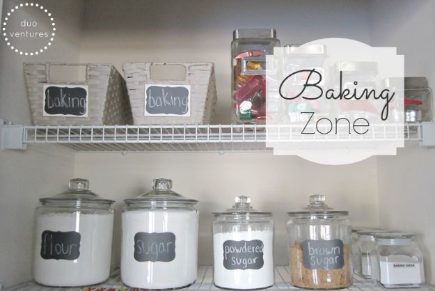 DIY Pantry Organizing Ideas - Designate A Baking Zone - Easy Organization for the Kitchen Pantry - Cheap Shelving and Storage Jars, Labels, Containers, Baskets to Organize Cans and Food, Spices