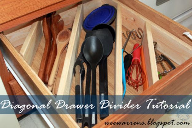 DIY Pantry Organizing Ideas - Diagonal Drawer Divider - Easy Organization for the Kitchen Pantry - Cheap Shelving and Storage Jars, Labels, Containers, Baskets to Organize Cans and Food, Spices