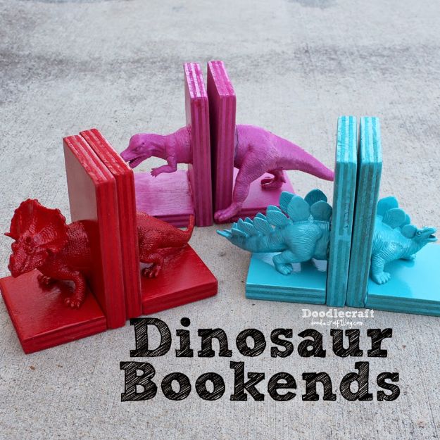 DIY Nursery Decor Ideas for Boys - Dinosaur Bookends with Hot Glue - Cute Blue Room Decorations for Baby Boy- Crib Bedding, Changing Table, Organization Idea, Furniture and Easy Wall Art