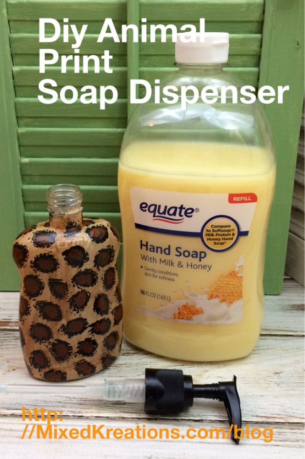 DIY Soap Dispensers - Diy Animal Print Soap Dispenser - Easy Soap Dispenser Ideas to Make for Kitchen, Bathroom - Mason Jar Idea, Cute Crafts to Make and Sell, Kids Bath Decor