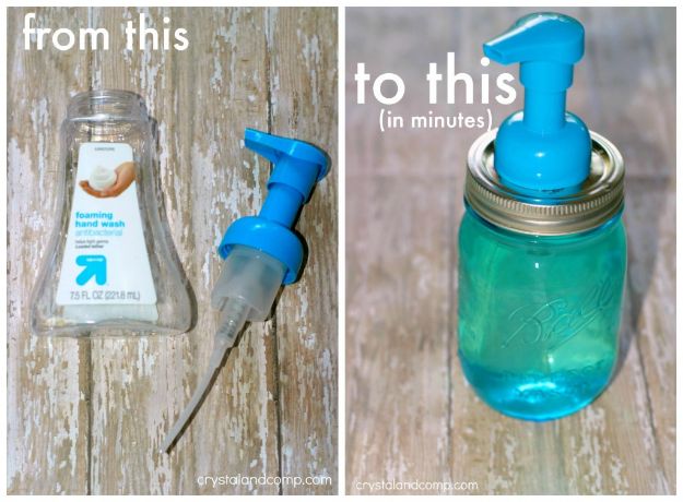 DIY Soap Dispensers - Easy DIY Mason Jar Soap Dispenser Foam Pump - Easy Soap Dispenser Ideas to Make for Kitchen, Bathroom - Mason Jar Idea, Cute Crafts to Make and Sell, Kids Bath Decor