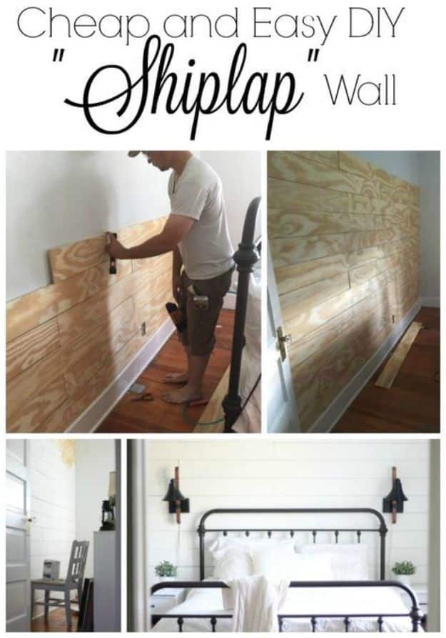 DIY Bedroom Decor Ideas - Easy DIY Shiplap Wall - Easy Room Decor Projects for The Home - Cheap Farmhouse Crafts, Wall Art Idea, Bed and Bedding, Furniture