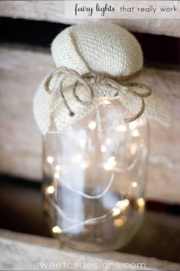 DIY Bedroom Decor Ideas - Fairy Light Jar - Easy Room Decor Projects for The Home - Cheap Farmhouse Crafts, Wall Art Idea, Bed and Bedding, Furniture